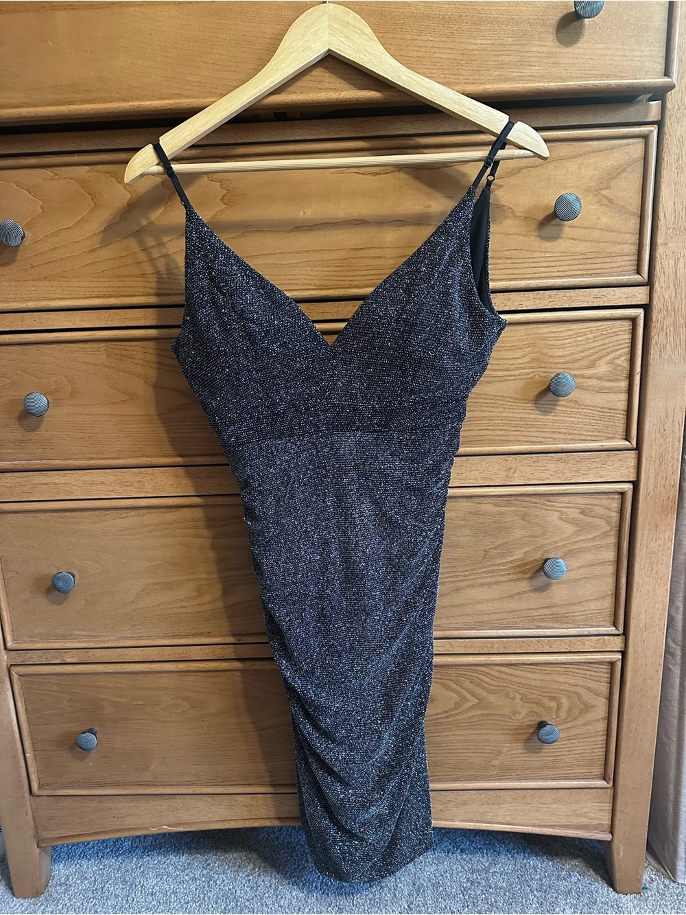 Emerald Sundae Mini Dress Womens Medium Silver Ruched Sleeveless Bodycon NWOT